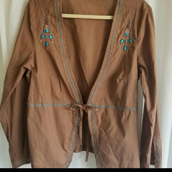 👑22/24 Venezia turquoise beaded tie top jacket - Picture 3 of 8
